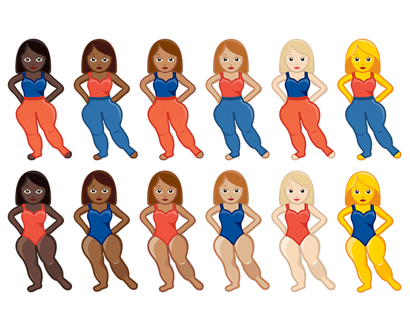 Group of lipedema emoji, depicting women with different skin tones wearing compression garments. Group of lipedema emoji, depicting women with different skin tones wearing compression garments.